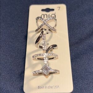 MIA COLLECTION Silver Crystal Ring Trio Set